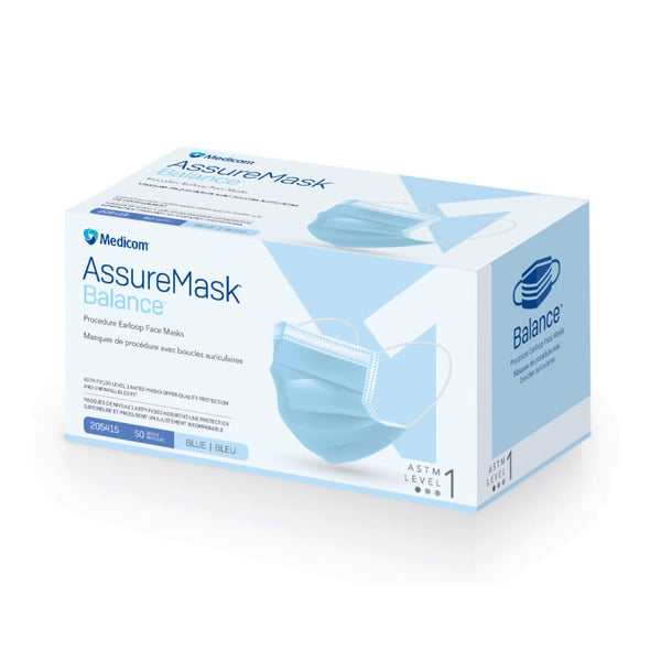 Medicom AssureMask Balance® Procedure Earloop Face Mask (ASTM Level 1 BLUE) - Box of 50
