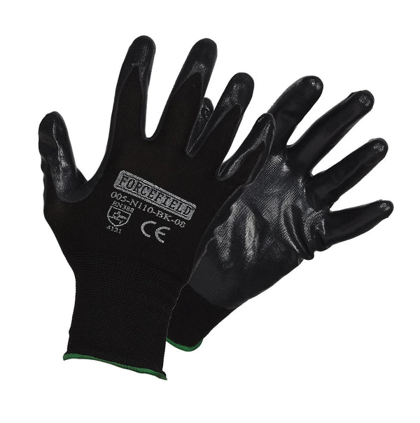 Forcefield Seamless Knit Nylon Nitrile Palm Coated Work Gloves (Black) - Pack of 12 Gloves