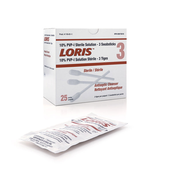LORIS™ 10% PVP-I Antiseptic Sterile Solution- 3 Swabsticks (Case of 750 Swabsticks)