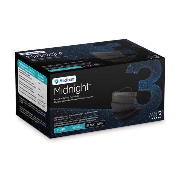 Medicom Midnight™ Procedure Earloop Face Mask (ASTM Level 3 BLACK) - Box of 50