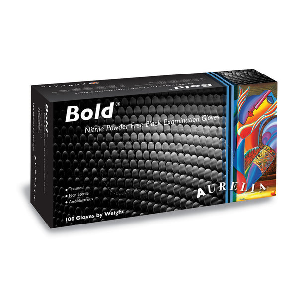 Aurelia® Bold® Nitrile Powder Free Examination Gloves 5mil (Black) - Box of 100